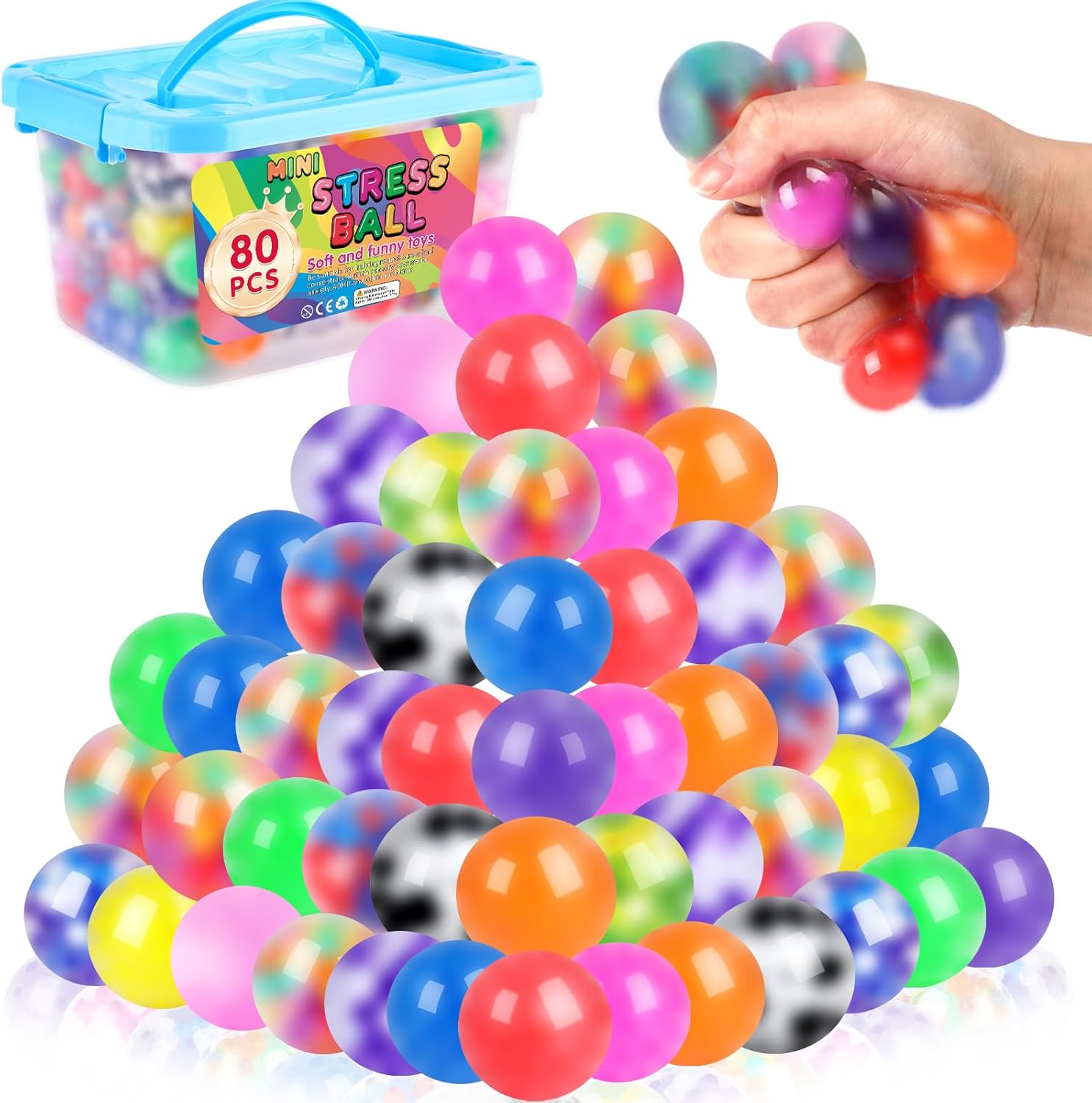 BESNEL 80 Pack Stress Balls for Adults, Bulk Squishy Ball, Stress Balls Set, Anti-Anxiety Easter Stress Relief Fidget Balls