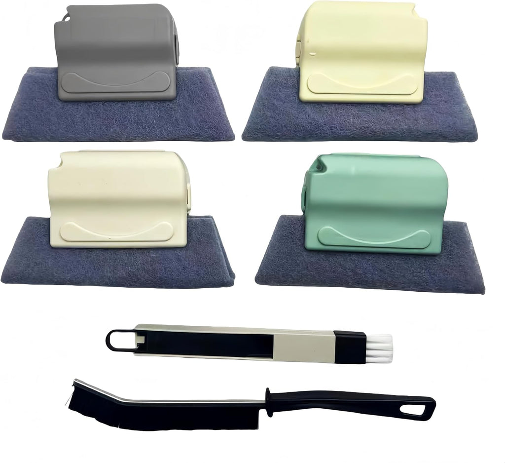 Multi-Functional Window Track Cleaner - Window Groove Cleaning Brush Tools with Corner Scraper & Detachable Brush, Portable for Crevice - Sill Scrub Brush Tool for Bathroom, Kitchen Tiles, Door Slots