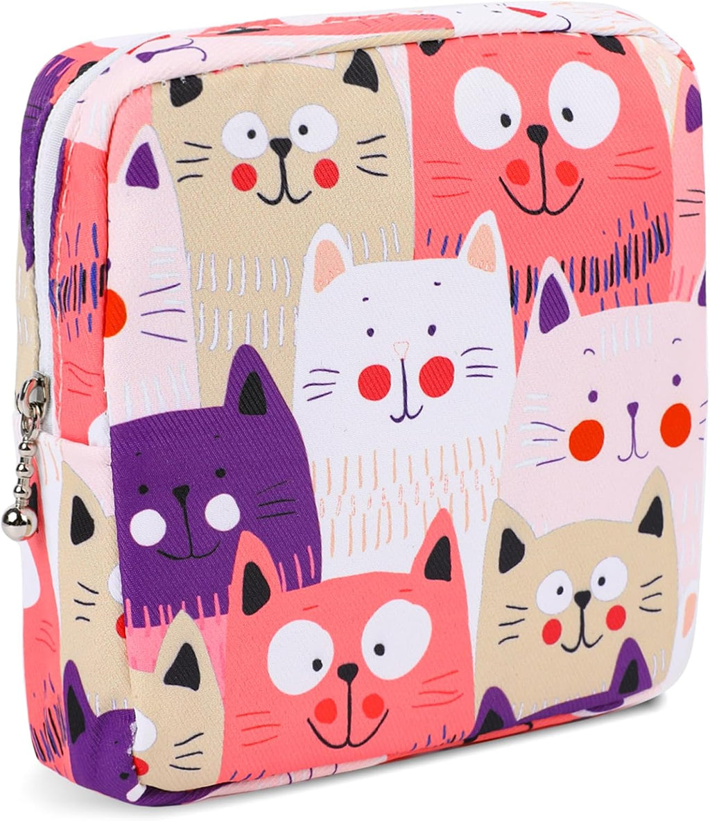 Sanitary Napkin Storage Bag, Period Bags for Teen Girls for School Tampon Bag Sanitary Napkin Disposal Bags Period Pouches for Teen Girls (Cat)