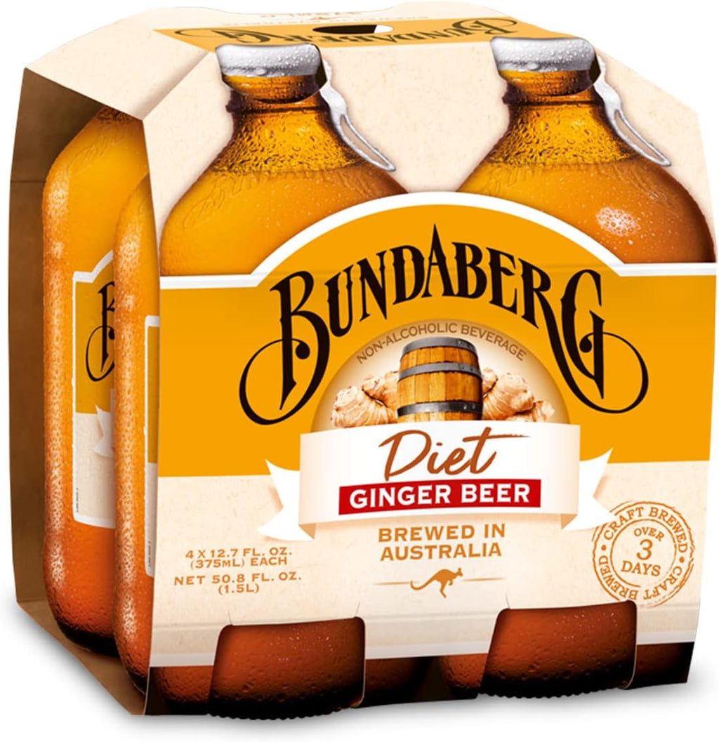 Bundaberg Diet Ginger Beer Soda, 12.7 Fl Oz Bottles (Pack of 4)