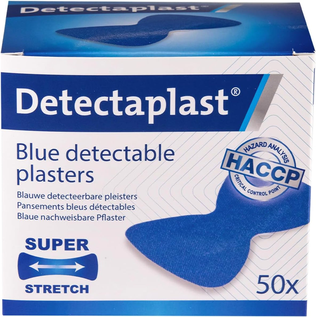 Detectaplast bandaids Waterproof Elastic, Blue Wound bandaids for the Food Sector, detectable bandaids for First aid in the Catering Trade, 2,68 x 1,49 inches, fingertip bandaids, 50 Pieces
