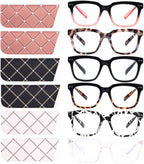 6 Pack Fashion Reading Glasses for Women Men Blue Light Blocking Oversized Square Readers with Spring Hinge