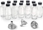 AOZITA 12 Pack, 2 oz Small Clear Glass Bottles w/Lid & 3 Funnels - 60ml Boston Shot Bottles for Health, Immunity, Potion, Wellness, Sample, Ginger, Juice - Mini Personal Care & Beauty Travel Bottle