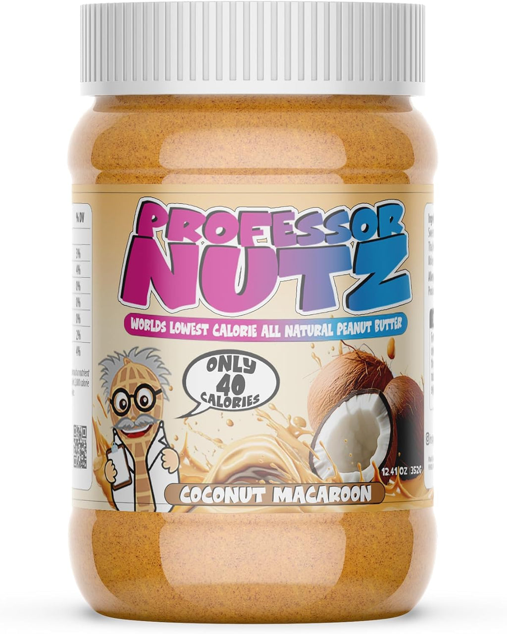 Professor Nutz Organic Peanut Butter- Low Calorie, Nut Butter, Natural Peanut Butter, Natural Fiber, Healthy Peanuts, Great source of Protein, 30 Essential Vitamins (12.41 Ounce, Coconut)