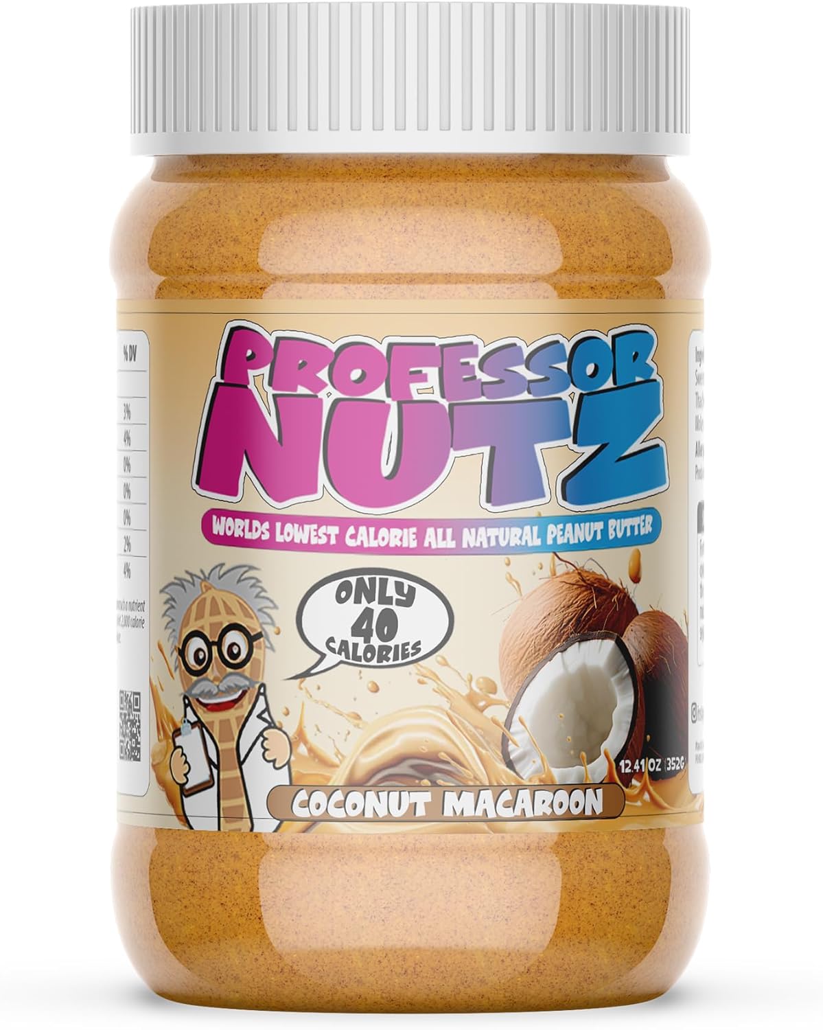 Professor Nutz Organic Peanut Butter- Low Calorie, Nut Butter, Natural Peanut Butter, Natural Fiber, Healthy Peanuts, Great source of Protein, 30 Essential Vitamins (12.41 Ounce, Coconut)