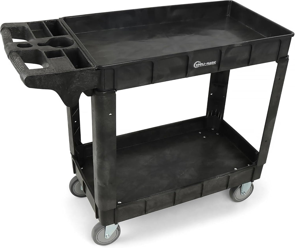 Simpli-Magic Simpli-Magic Rolling Utility Cart on Wheels, Heavy Duty with Ergonomic Handle, Deep Shelfs for Garage, Warehouse, Workshop, 600-Pound Capacity 40x33x17-Inch