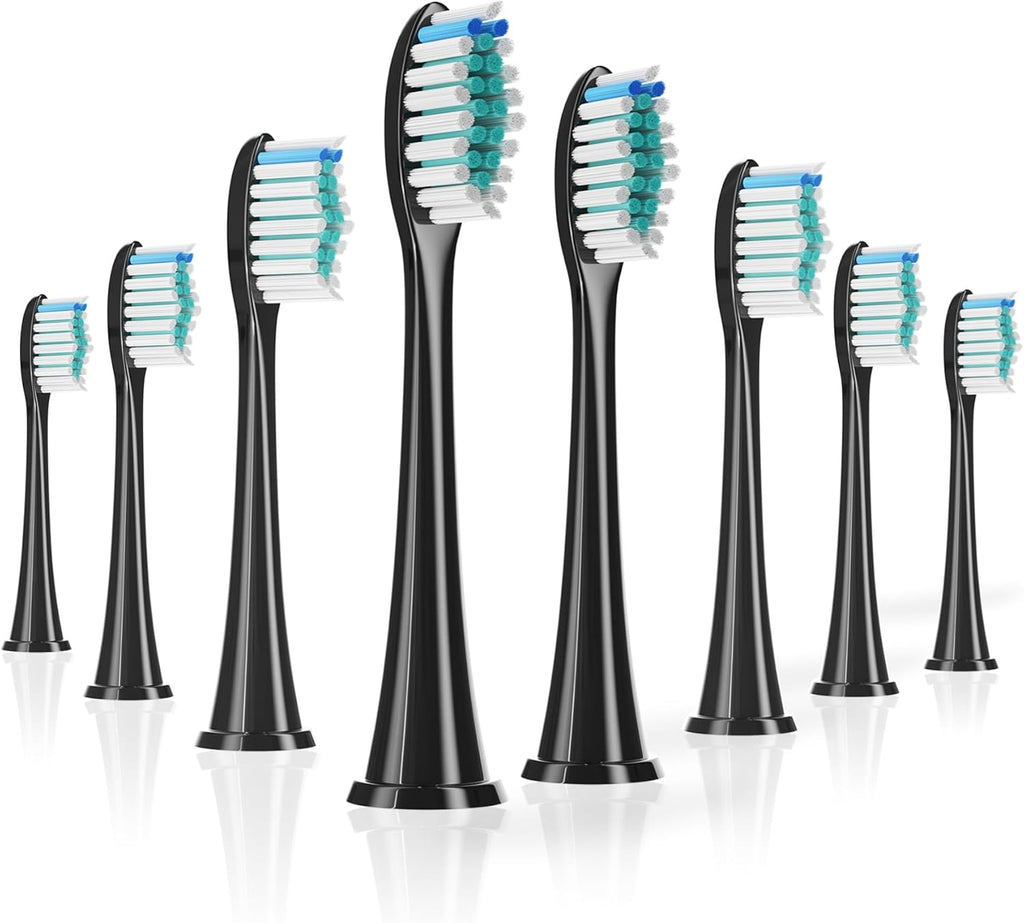 Replacement Brush Heads Compatible with Fairywill P11 Electric Toothbrushes, 8Pcs, Black, Only Fit Model P 11 P80 P9 and T9