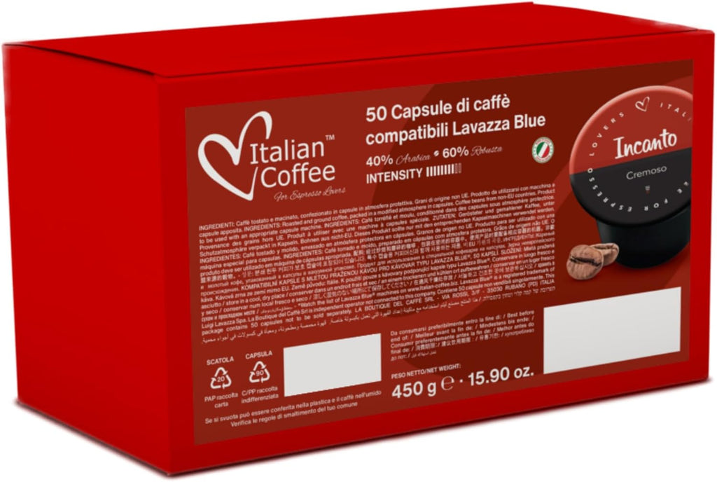 ITALIAN COFFEE FOR ESPRESSO LOVERS capsules compatible with Lavazza BLUE and Lavazza Expert machines (Incanto, 1 Count (Pack of 50))