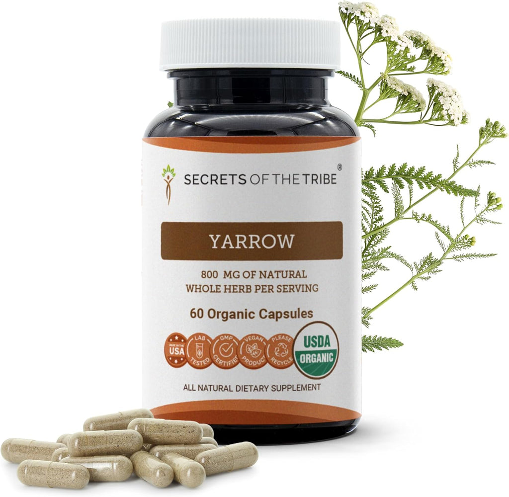 Yarrow 60 Capsules, Made with Vegetable Capsules and USDA Organic Achillea millefolium Soothes the Body/Stress Relief (60 Capsules)