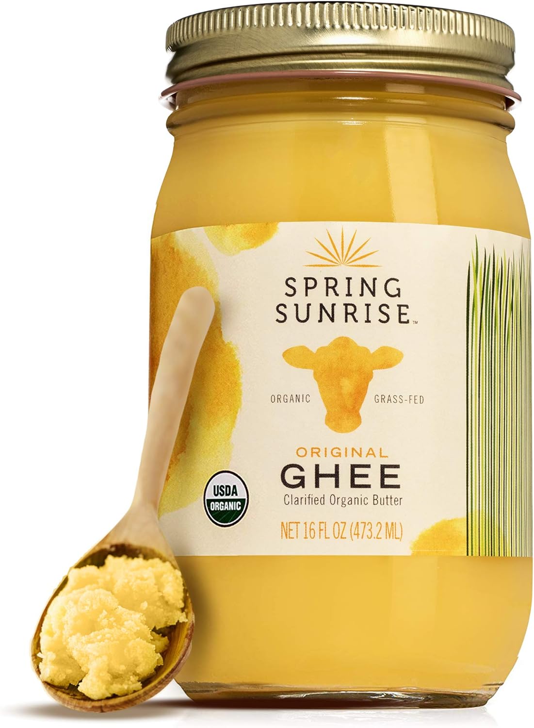 Spring Sunrise Organic Grass-Fed Ghee 16 oz, USDA Certified Clarified Butter, Keto & Paleo Friendly Cooking Oil, Non-GMO, Gluten & Casein Free, Sustainably Sourced