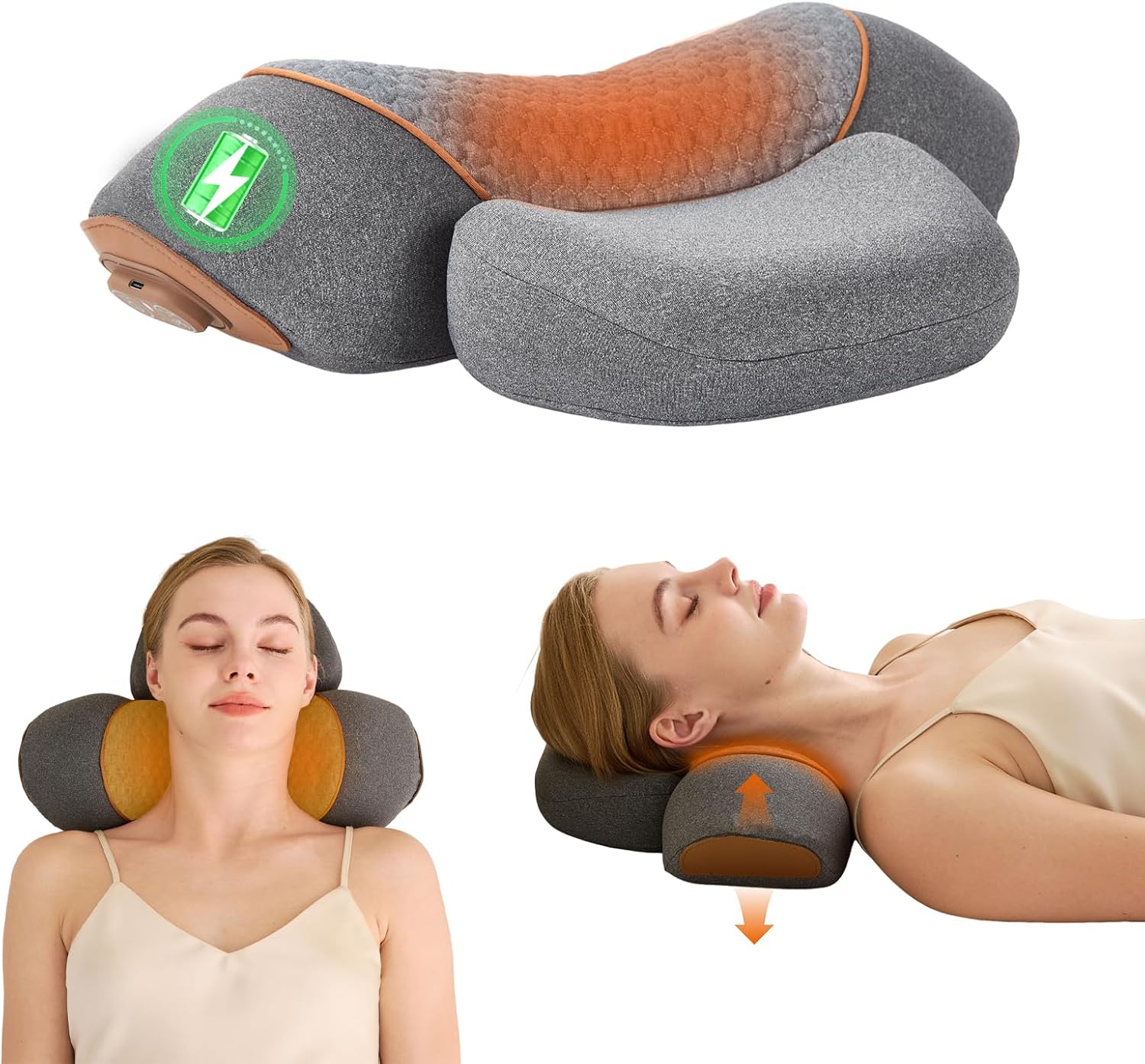 3-in-1 Rechargeable Neck Massager Pillow with Heat, Vibration, Traction Massager for Neck Pain and Hump Relief, Gifts for Men Women Home Office Travel