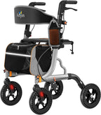 Aojin Rollator Walker for Seniors with Seat, Lightweight & Foldable, 8" All-Terrain Wheels, 18" Big Seat, 6-Level Adjustable Height Rolling Walker, 350 lb Capacity, Sliver
