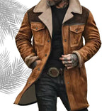 Western Jackets for Men Casual Faux Suede Loose Jacket Vintage Winter Warm Long Sleeve Plush Collar Overcoat Everyday Outfit