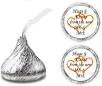 324 Hugs and Kisses from The New Mr. & Mrs. with Interlocking Hearts Wedding Stickers, Chocolate Drops Labels for Bridal Shower Engagement Party Decorations, Kiss Favors Decor. Made in USA (Orange)