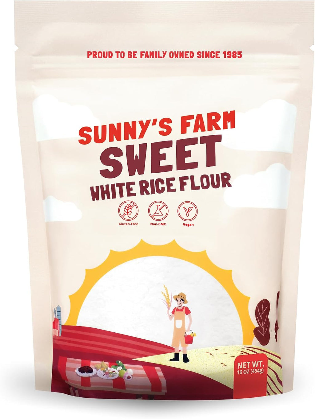 Sunny's Farm Sweet White Rice Flour - Glutinous Rice Flour for Sourdough Bread, Gluten-Free, Non-GMO, Vegan, 16oz (Pack of 1)
