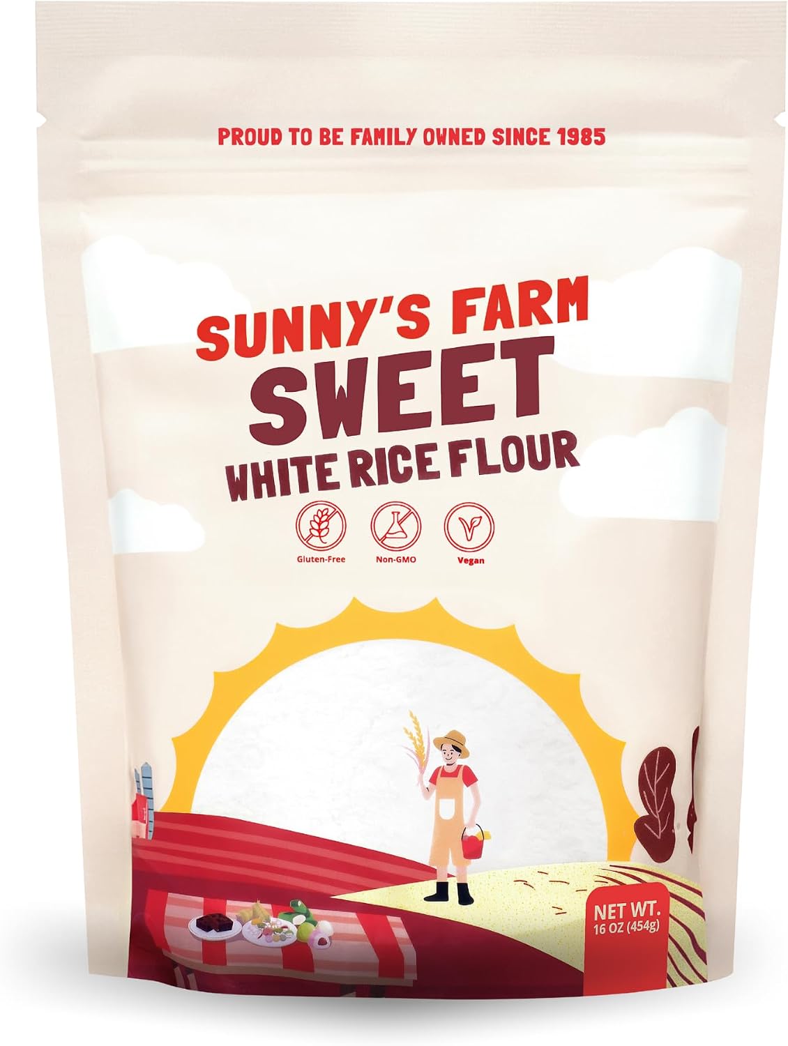 Sunny's Farm Sweet White Rice Flour - Glutinous Rice Flour for Sourdough Bread, Gluten-Free, Non-GMO, Vegan, 16oz (Pack of 1)