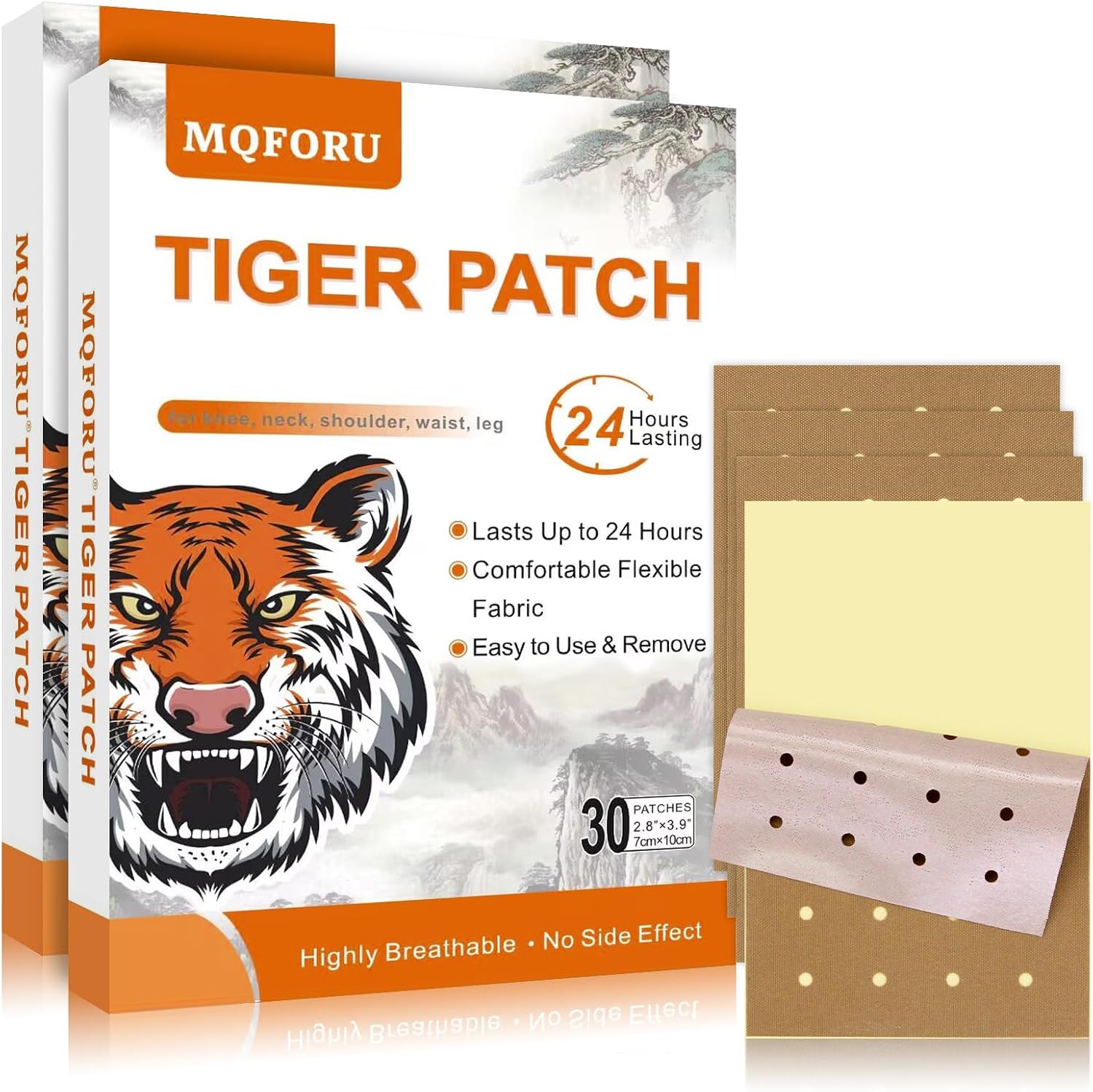 MQFORU Tiger Patches, 60 Pcs Chinese Tiger Plaster, Natural Herbal Adhesive Plasters for Muscle Joint Purposes, Maximum Strength Knee Patches for Back Shoulder Neck