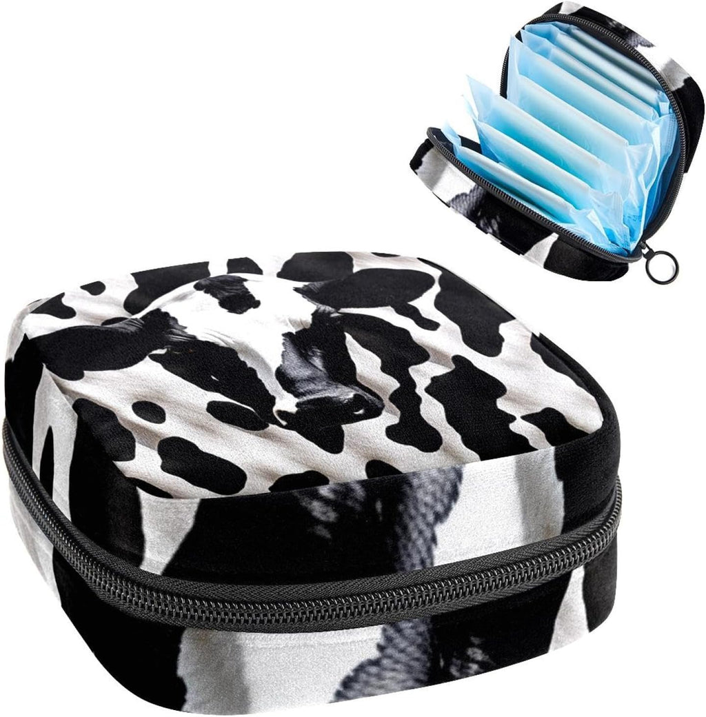 Sanitary Napkin Storage Bag,Period Bag,Cow Print White Black,Sanitary Bags for Feminine Products