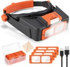 Headband Magnifier with Light, Rechargeable Magnifying Glasses for Close Work, 1.5X - 3.5X Magnify Headset with 4 Lenses, Jewelers Magnifying Glass Loupe Visor for Repair,Crafts, Hobby