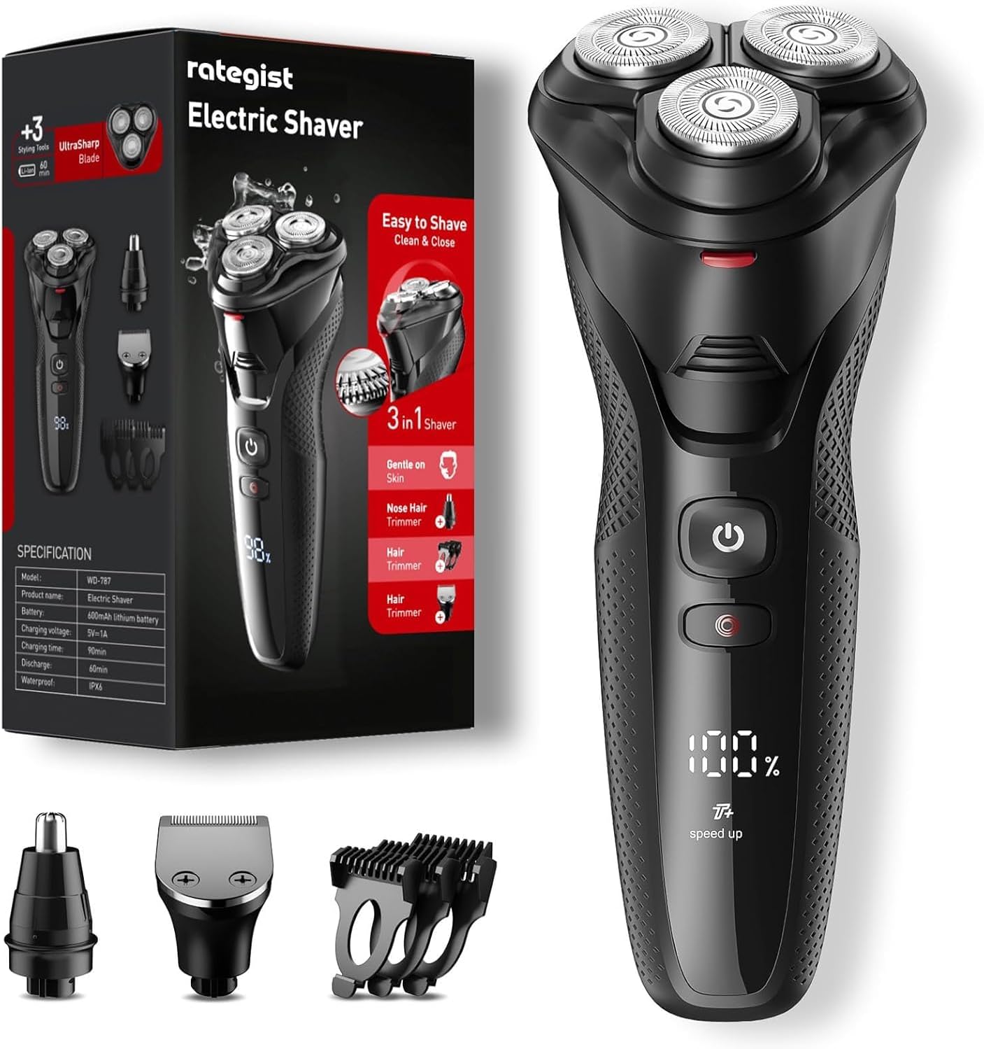 Cordless Electric Razor for Men: 3-in-1 Electric Shavers for Men - IPX7 Waterproof & Precision Blades - Turbo Speed Travel Kit for Beard Nose Sideburns