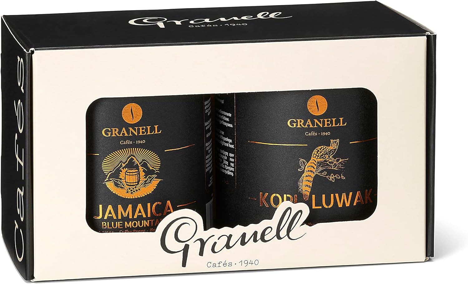 Cafés Granell – Kopi Luwak + Blue Mountain Coffee | Exotic Collection | Fresh Whole Gourmet Beans | JACRA Certified | 100% Arabica Coffee-Premium Medium Roast | 3.53oz
