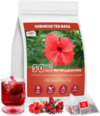 Hibiscus Tea Bags, 100% Natural Hibiscus Flowers Herbal High Blood Pressure Tea Bags, No Sugar/Gluten, Caffeine Free-50 Count (Pack of 1)