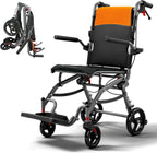 19lbs Transport Wheelchair Lightweight Foldable Adjustable Height, Narrow Small Wheelchair for Tight Spaces, Travel Transport Chair for Adults Seniors with Foldable Footrest and Armrests