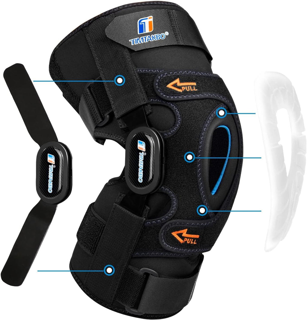 T TIMTAKBO Hinged Knee Brace for Knee Pain Relieve,GEL Patella Support with Removable Dual Side Stabilizers,Knee Support for Meniscus Tear,Relieves ACL,MCL,PCL,Arthritis, Knee Brace for Men/Women