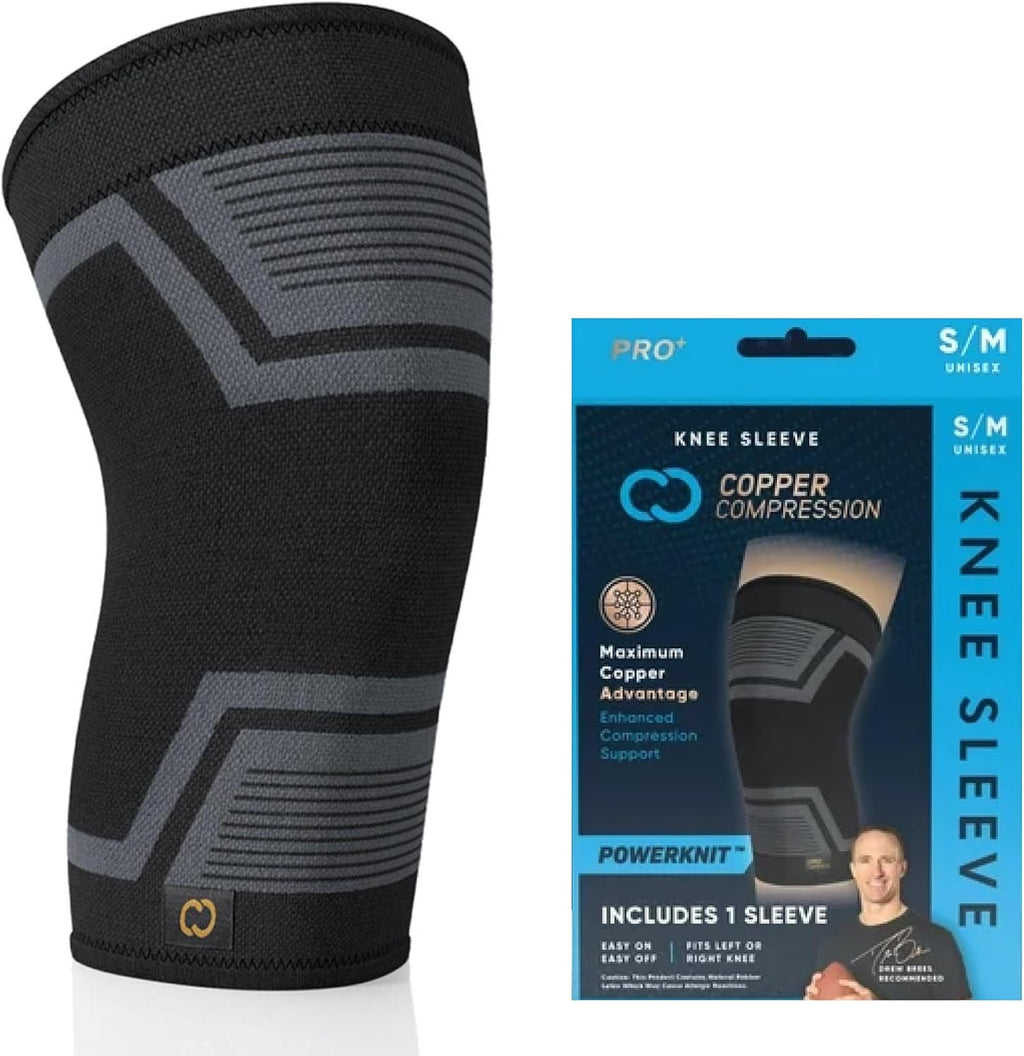 Copper Compression PowerKnit Knee Sleeve- Copper Stabilizer Support Brace for Meniscus Tear, ACL, MCL, Arthritis, Joint Pain Relief, Running, Sports, Hiking- Men & Women- Fits Right/Left - L/XL