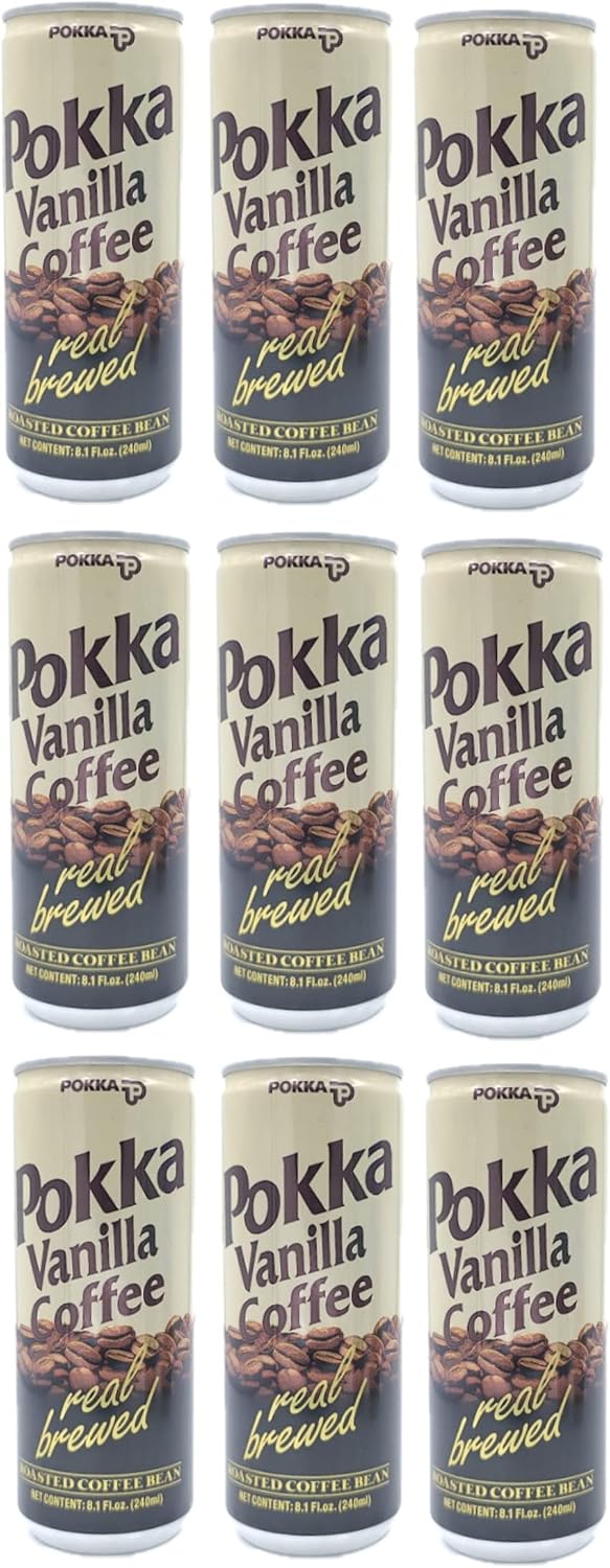 POKKA Coffee 9-Pack Set - Milk Coffee, Vanilla Coffee, Cappuccino, 8.1 Fl Oz (240ml) Each (Vanilla Coffee)