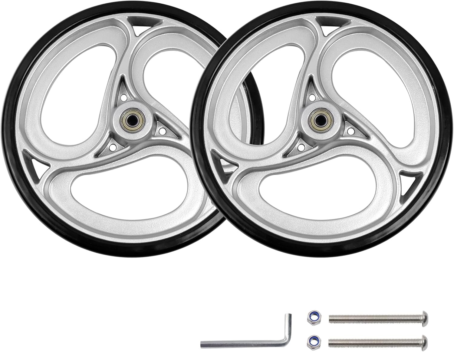 Wealrit 2 Pcs Wheels Replacement for Wheelchairs Solid 10 Inch Walker Wheels Replacement Drive Rollator Wheels Parts(Silver, 9.3 Inch)