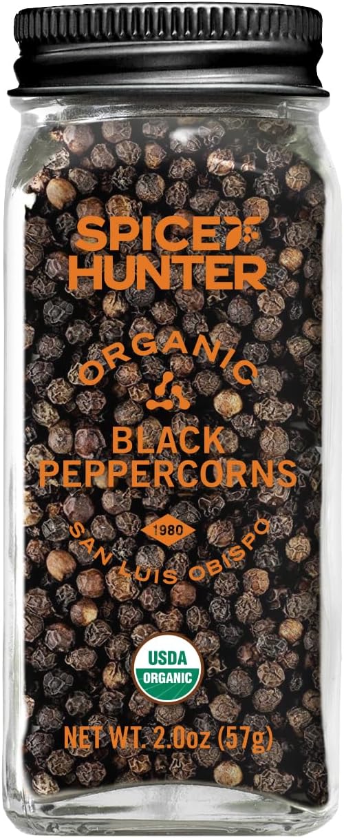The Spice Hunter Peppercorns, Black, Whole, Organic, 2-Ounce Jar