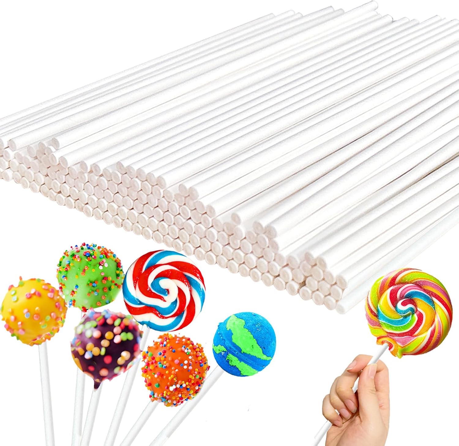 100 Count 6 Inch White Lollipop Sticks,Paper Cake Pop Stick,Sucker Treat Sticks for Chocolate Cookies Donut Packaging Wedding Party Cupcake Toppers Supplies 3.5mm