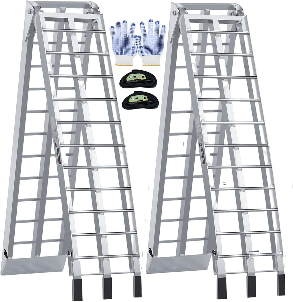 7.5FT Aluminum Loading Ramps, 1800 lbs Max Capacity, Folding Ramps for Pickup Truck & Trailer with Load Straps, for Loading Motorcycles, ATVs, Lawn Mowers, and Small Vehicles, 90" L x 12" W (2-Pack)