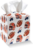 Tissue Box Cover Holder - Football Sports PU Leather Tissue Box Cover with Bottom Belt, Square Facial Paper Organizer for Tabletop, Bathroom, Kitchen, Car & Office -048