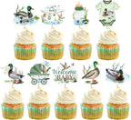 36Pcs Duck Hunting Cupcake Toppers - Mallard Duck Baby Shower Decorations with 6 Pattern Design, Oh Baby Theme Party Cake Topper Decor for Birthday Parties Favor