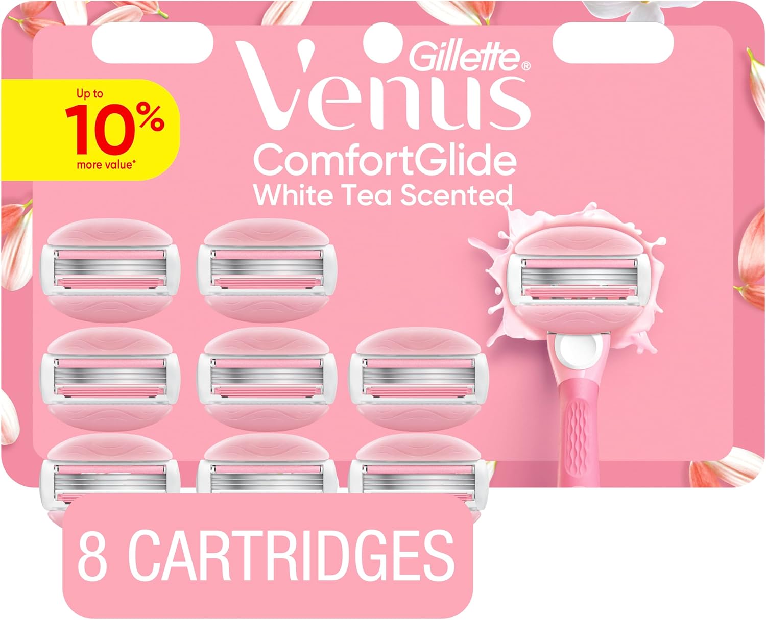 Venus ComfortGlide White Tea Women's Razor Blades, with Built-in Shave Gel Bars, 8 Razor Blade Refills