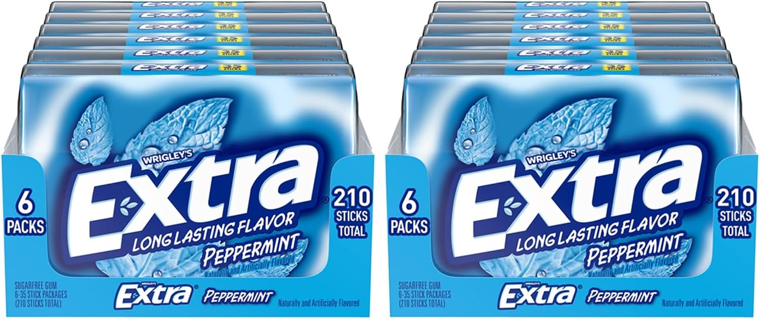 EXTRA Gum Peppermint, Sugar Free Chewing Gum Bulk Pack, (Pack of 12)