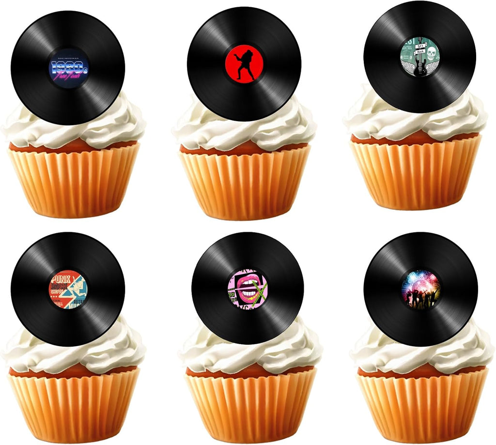 18pcs 80s Vinyl Record Cupcake Toppers for Boys Girls Adults 80s 90s Birthday Themed Party Decorations Supplies Rock and Roll Music Cake Decorations