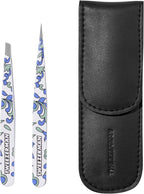 Tweezerman Paisley Petite Point and Slant Tweezer Set with Travel Case - Eyebrows for Women and Men