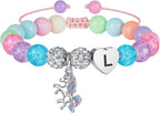 Hidepoo Graduation Gifts - Unicorn Bracelets for Girls, Adjustable Unicorn Bracelet Beaded Initial Bracelet Jewelry Birthday Graduation Gifts for Girls Kids Teen Girl
