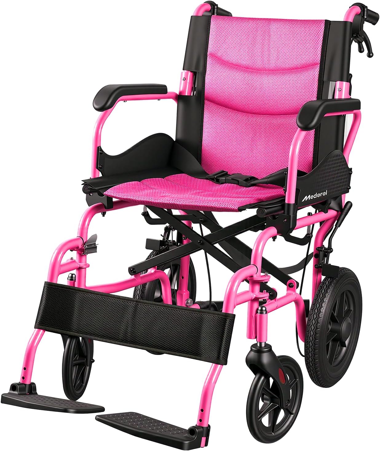 Lightweight Wheelchair for Adults, Transport Wheelchair Foldable Chair, Portable Ultra Light for Seniors, Elderly and Disabled (Magenta)