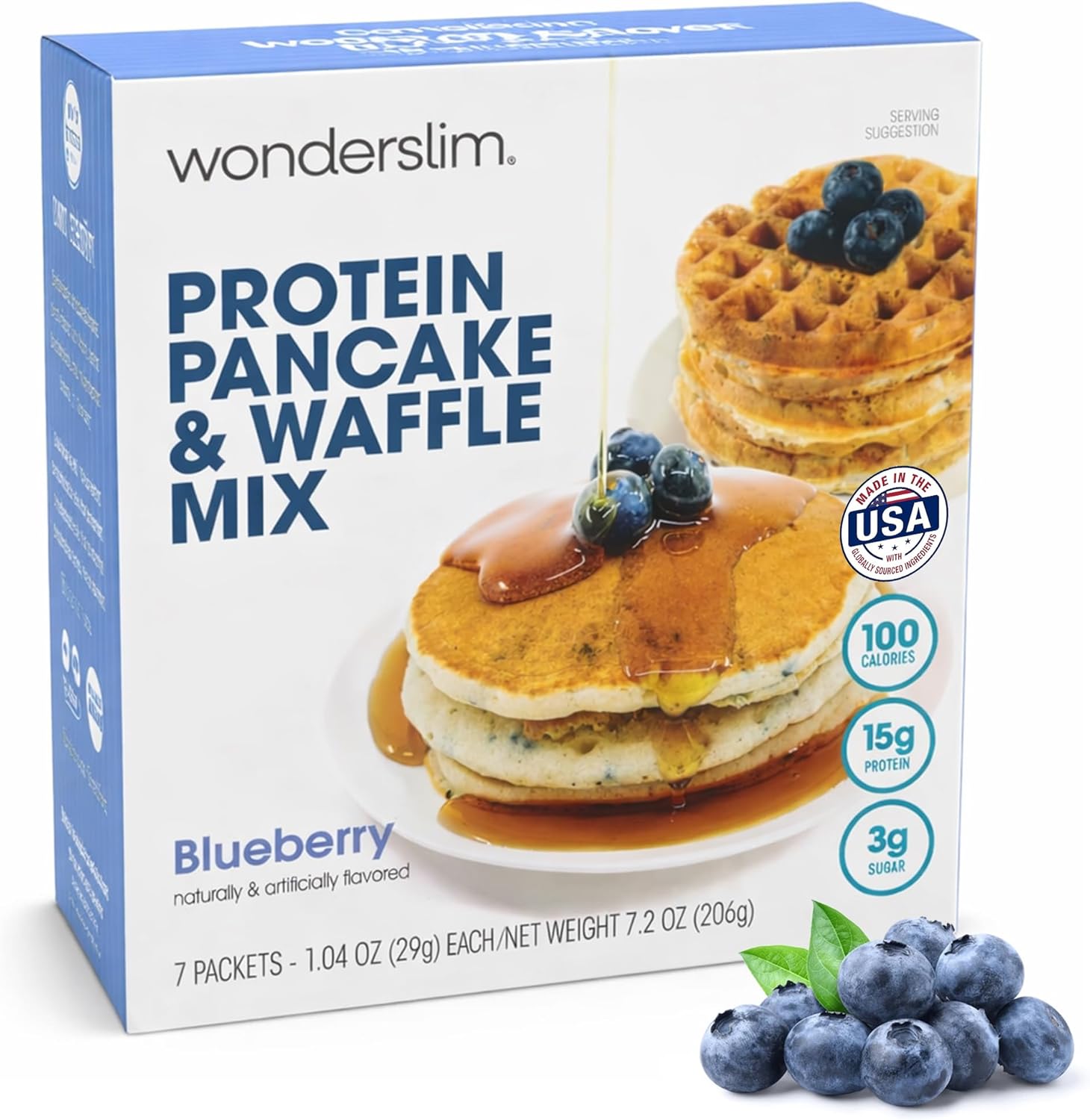 Wonderslim Protein Pancake & Waffle Mix, Blueberry, Low Sugar & Low Calorie (7ct)