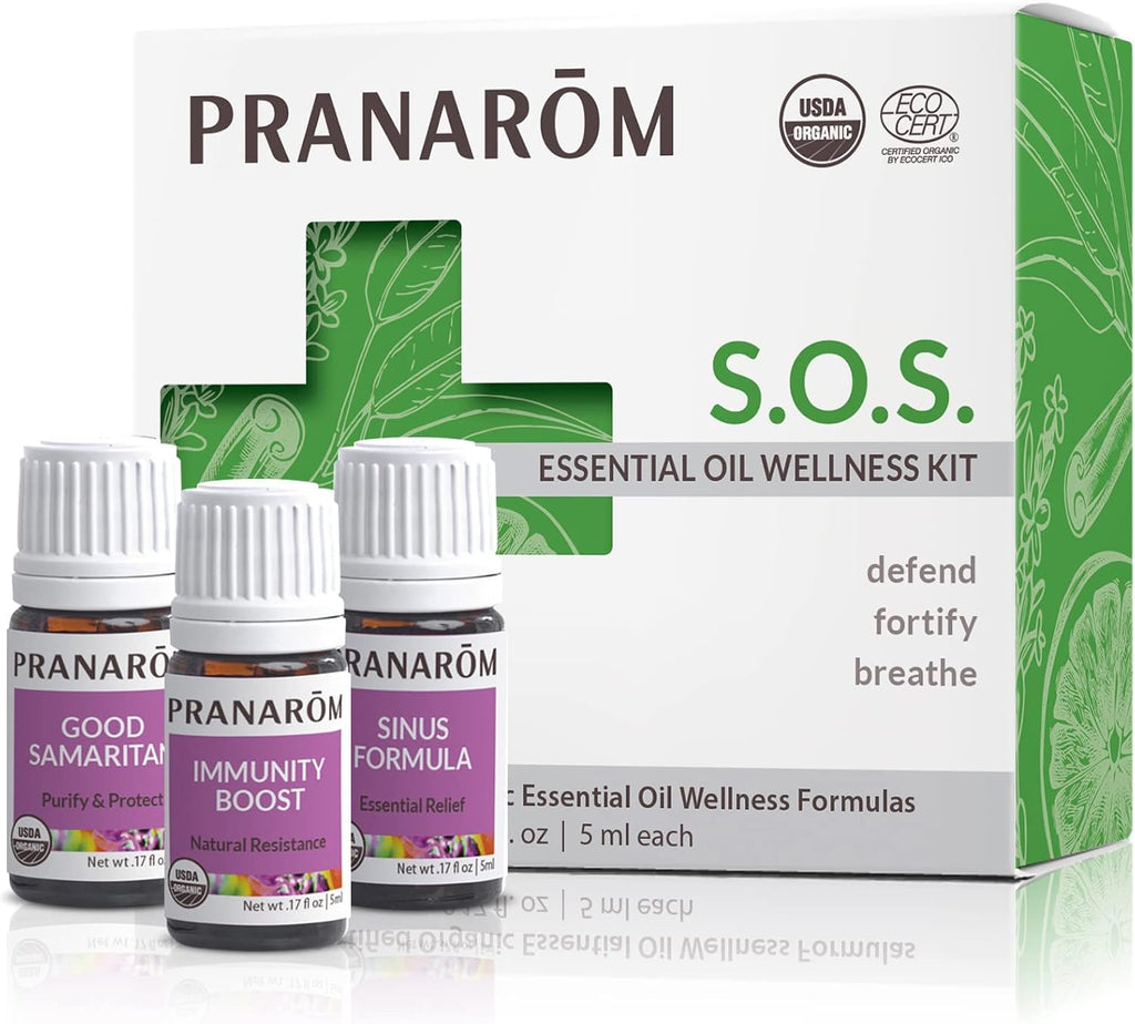 Pranarom - S.O.S. Wellness Essential Oil Kit (3-Pack of 5ml) - Good Samaritan, Immunity Boost, and Sinus Formula - 100% Pure Essential Oil | USDA and ECOCERT Certified Organic