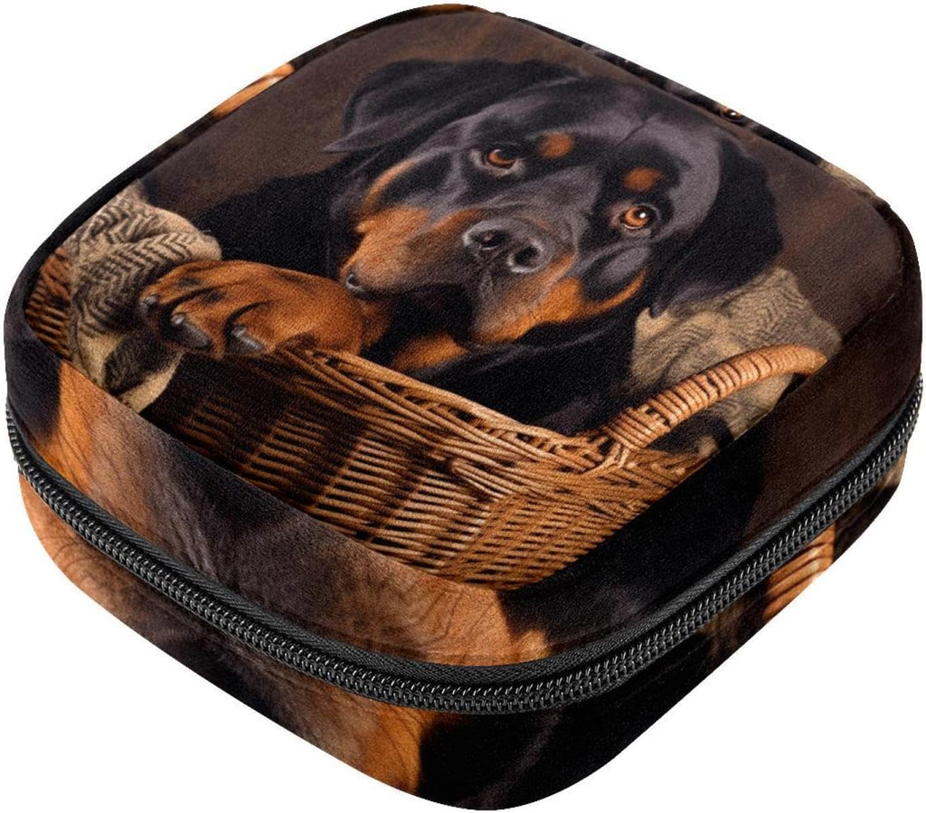 Period Bag,Sanitary Napkin Storage Bag,Basket and Black Dog,Tampon Bag for Purse