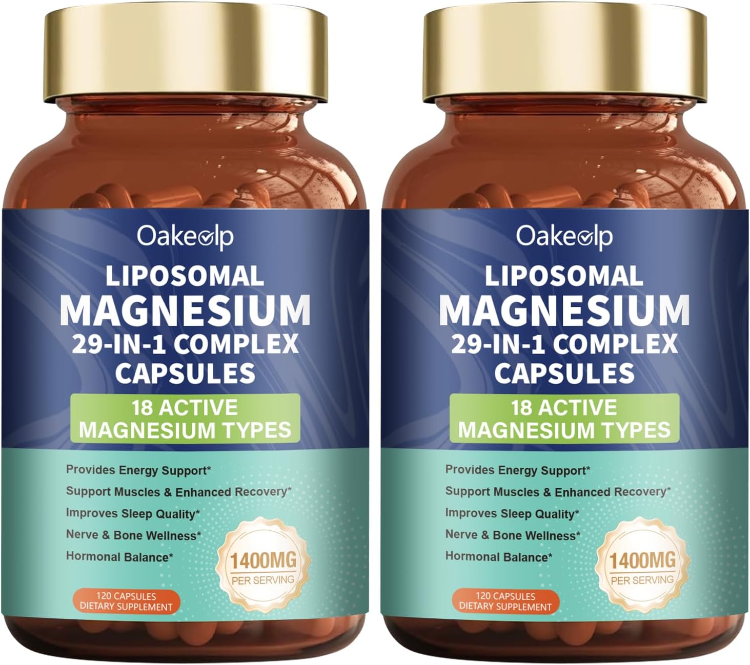 2 Pack 29-in-1 Liposomal 18 Active Types Magnesium Complex 1400MG Capsule,L-Threonate Glycinate Malate etc,Mild & Efficient,Extra Vitamin B6 B12 D3K2 & CoQ10, Relaxation Nerve* & Hert* Support