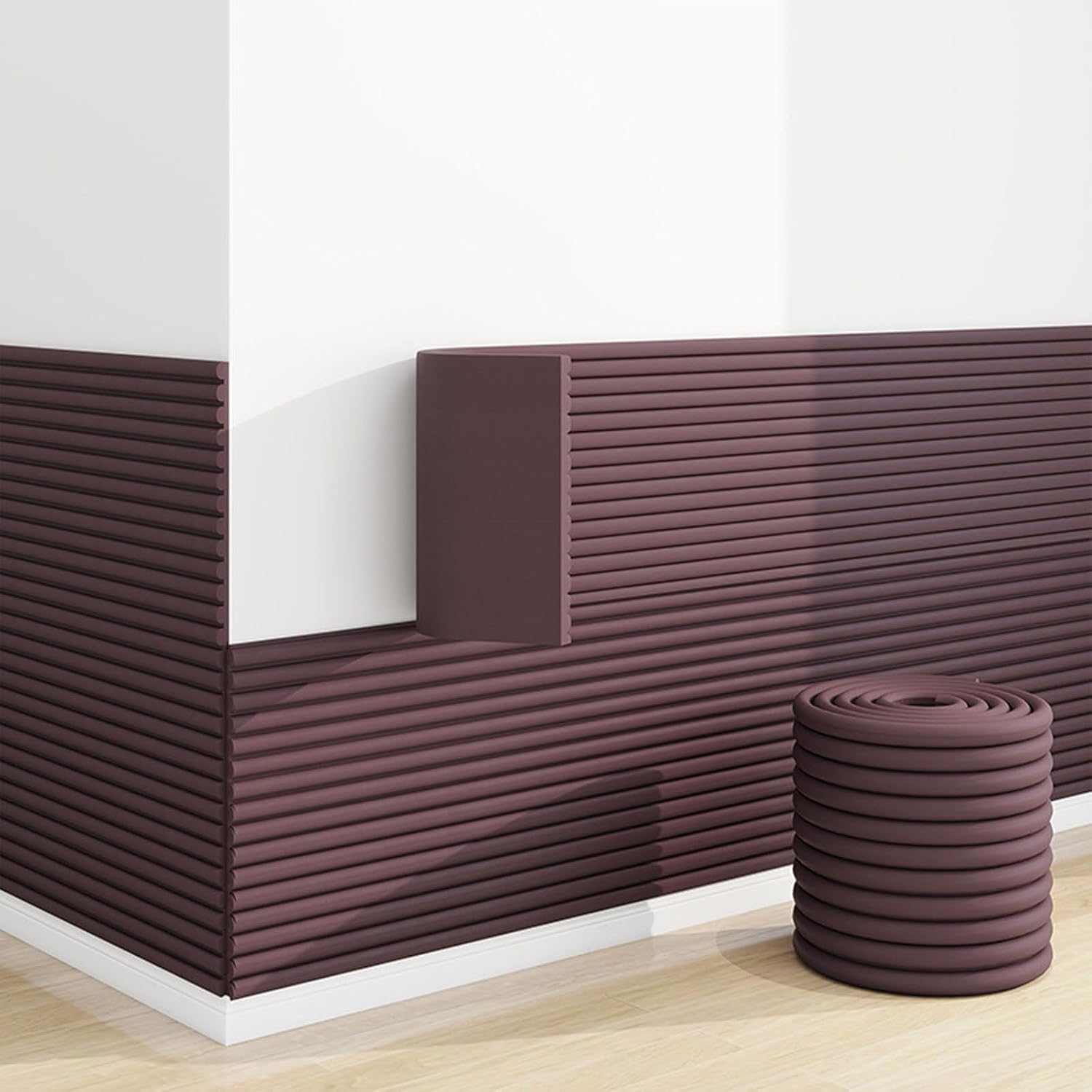 3D Anti-Collision Wall Padding, Wall Padded Panels Self-Adhesive, DIY Peel and Stick on Headboard Panels, for Bedroom, Tatami Brown 15x200cm/5.9x78.7in