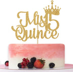 Mis Quince 15 Cake Topper, Hello 15, Cheers to 15 Years, 15th Birthday/Anniversary Party Decorations Gold Glitter.