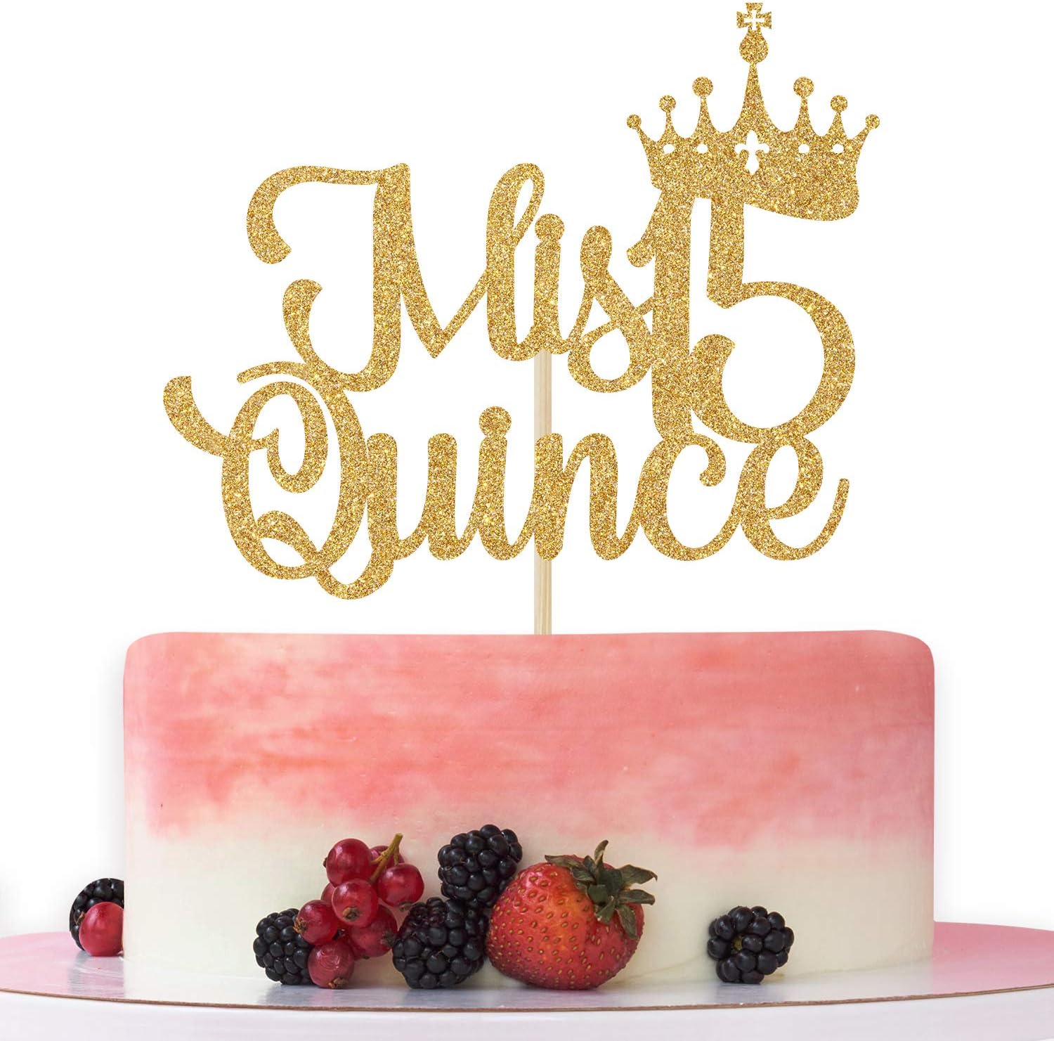 Mis Quince 15 Cake Topper, Hello 15, Cheers to 15 Years, 15th Birthday/Anniversary Party Decorations Gold Glitter.
