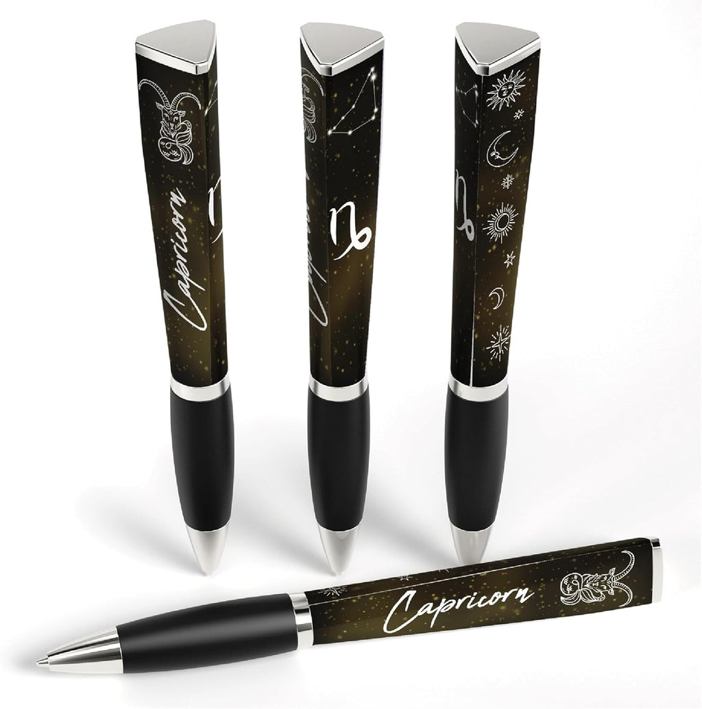 ANINKABOVE Zodiac Sign Ballpoint Pens (3-Sided Pen, Pack of 4) Zodiac Pen Gift, Cool Constellation Design, Zodiac Gifts Pretty Pens - Fancy Pens Great Astrology Gifts for Women and Men (Capricorn)